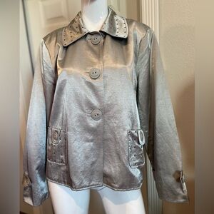 Christine Alexander~Metallic Silver~Rhinestone Detail~Jacket~Button Close~Size L